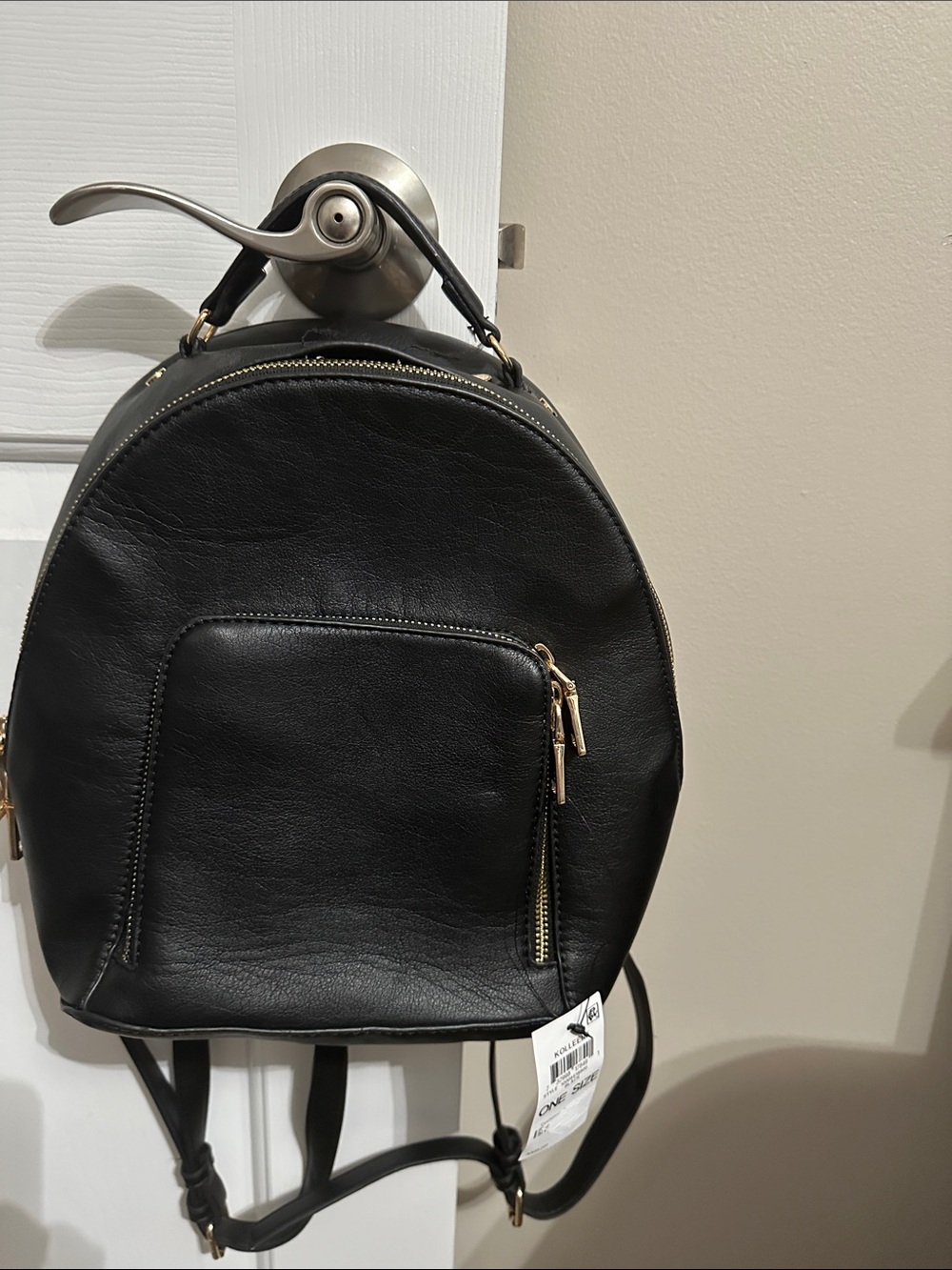 INC International Concepts Black Faux Leather Mini Backpack with Gold Hardware